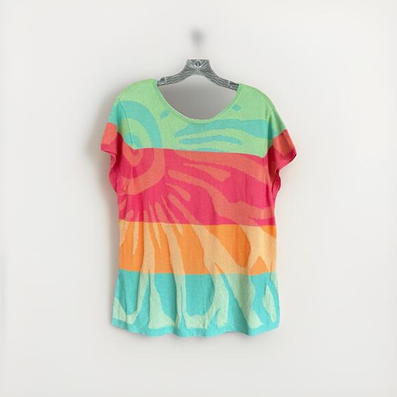 Y2K Knit Colorblock Tee V-Back Tropical Sunset Stripes Indie Skater Size M - Picture 1 of 10